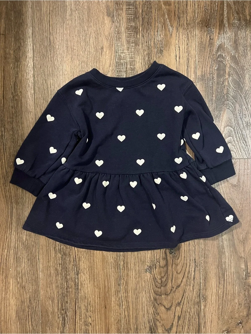 Navy Heart Print Long-Sleeve Peplum Top - Kids